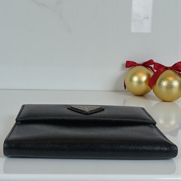 Authentic Prada Saffiano Leather Triangle Logo Trifold Black Wallet - Picture 6 of 16